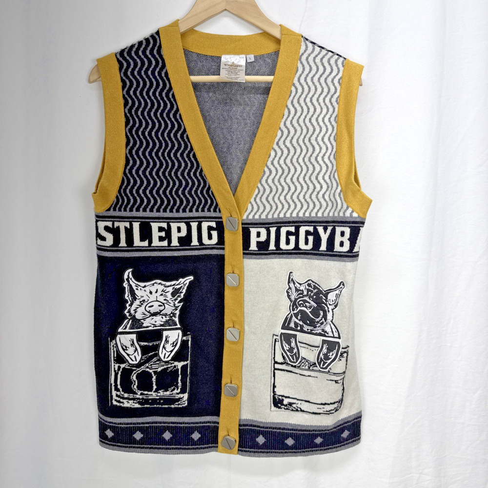 Whistlepig Ugly Pigmas‎ Sweater Vest Rye Whiskey Size M Button Up V-Neck Holiday